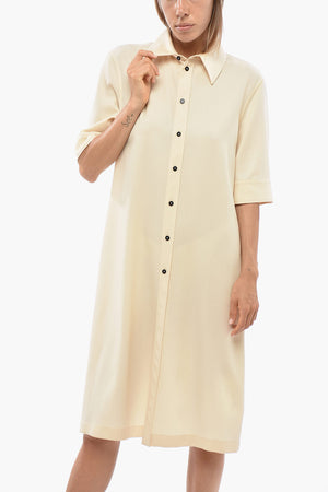 Midi-Kleid Aus Schurwolle Mit Halblangen Ärmeln