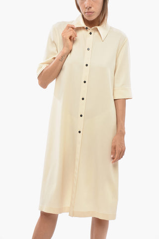 Virgin Wool Midi Dress With Half Sleeves