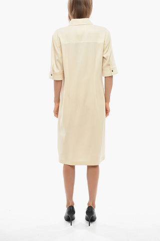 Virgin Wool Midi Dress With Half Sleeves