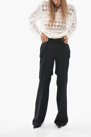 High-Waisted Straight-Leg Wool-Blend Trousers