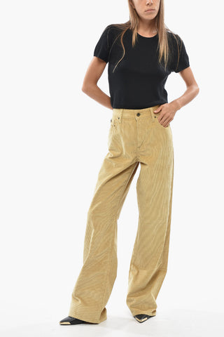Ribbed Velour Wide-Leg Pants