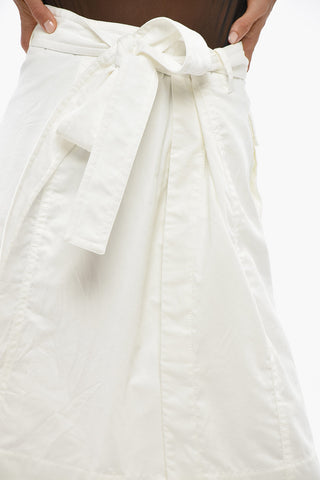 Cotton Midi Skirt with Belt and Side Slit