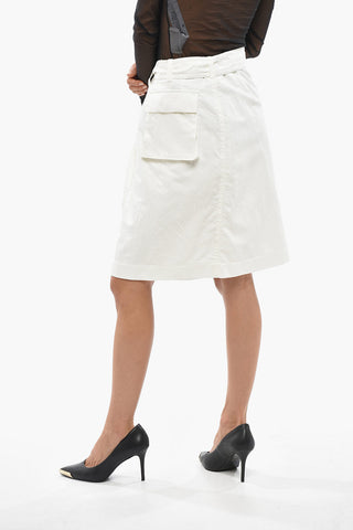Cotton Midi Skirt with Belt and Side Slit