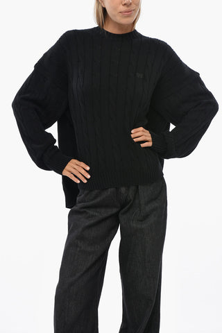 Relaxed-Fit Cotton Cable-Knit Crewneck with Dropped Shoulders