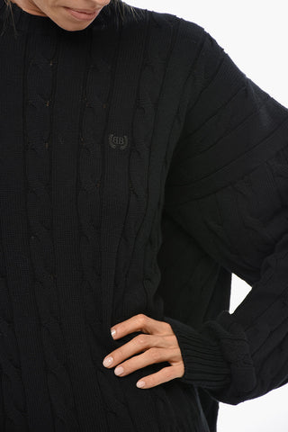 Relaxed-Fit Cotton Cable-Knit Crewneck with Dropped Shoulders
