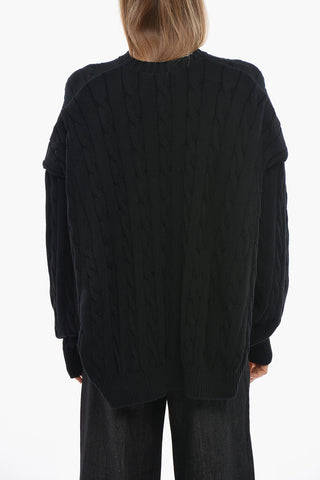 Relaxed-Fit Cotton Cable-Knit Crewneck with Dropped Shoulders