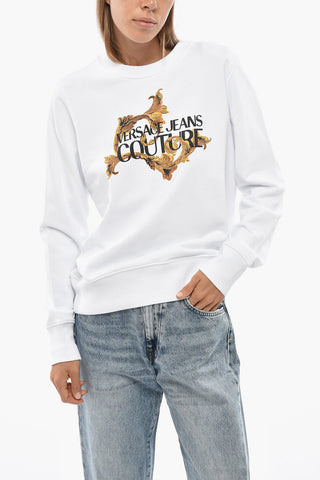 JEANS COUTURE Felpa Girocollo in Cotone con Logo e Strass