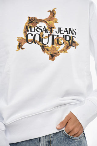 JEANS COUTURE Felpa Girocollo in Cotone con Logo e Strass