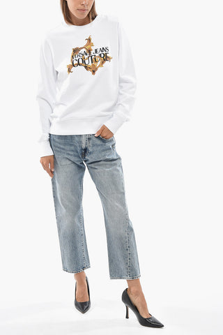 JEANS COUTURE Felpa Girocollo in Cotone con Logo e Strass