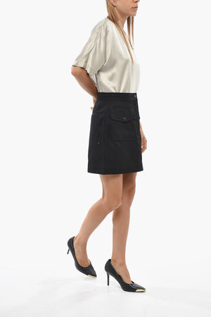 Minigonna in Denim a Lavaggio Scuro con Bottoni Automatici