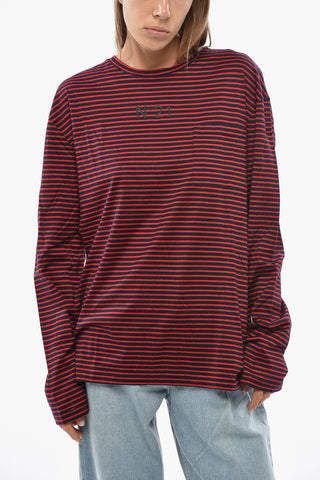 T-shirt Girocollo a Maniche Lunghe Bicolore a Righe Awning