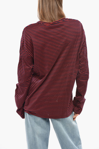 T-shirt Girocollo a Maniche Lunghe Bicolore a Righe Awning