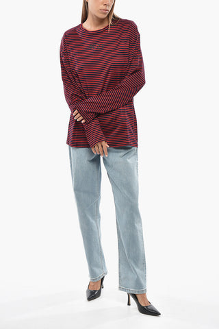 T-shirt Girocollo a Maniche Lunghe Bicolore a Righe Awning