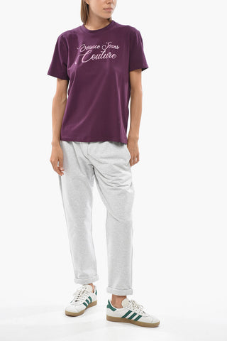 JEANS COUTURE T-Shirt Girocollo in Cotone Stretch con Logo Decorato da Strass
