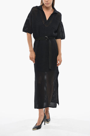 Crochet Cotton Maxi Dress With Belt And Pocket