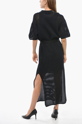 Maxi Vestito in Cotone Crochet con Cintura e Taschino