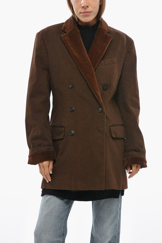 Double-Breasted Velour Jacket with Flap Pockets