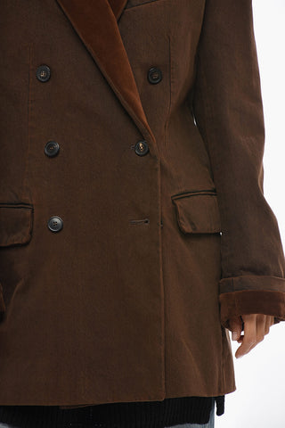 Double-Breasted Velour Jacket with Flap Pockets