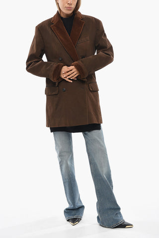 Double-Breasted Velour Jacket with Flap Pockets