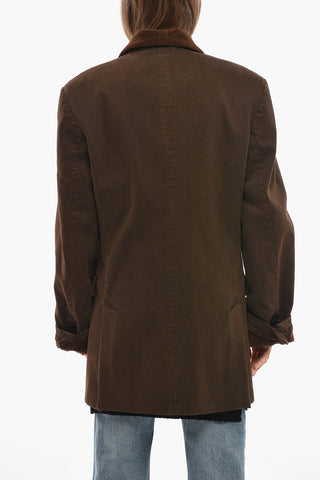 Double-Breasted Velour Jacket with Flap Pockets