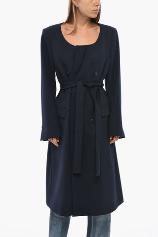 Double-Breasted Wool-Blend Coat with Belt
