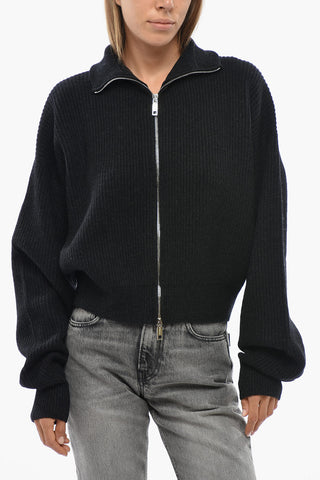 SPORTMAX Wool and Cashmere Ribbed Sweater SVAGO with Zip Closure