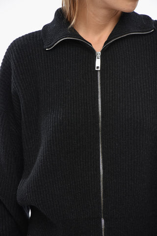 SPORTMAX Wool and Cashmere Ribbed Sweater SVAGO with Zip Closure