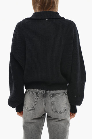 SPORTMAX Wool and Cashmere Ribbed Sweater SVAGO with Zip Closure