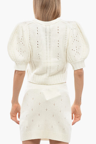 Wool and Cashmere V-Neck Cardigan with Short Puff Sleeves