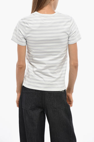 Two-Tone Striped Henley T-Shirt with Decorative Buttons