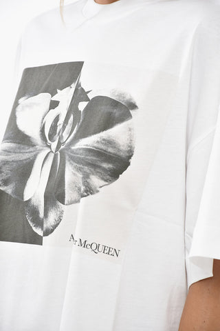 T-Shirt Girocollo in Jersey di Cotone con Stampa Orchidea