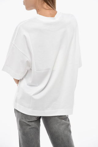 T-Shirt Girocollo in Jersey di Cotone con Stampa Orchidea