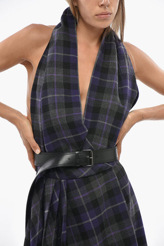 Asymmetric Virgin Wool Checked Dress With Fringe