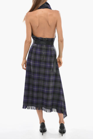 Asymmetric Virgin Wool Checked Dress With Fringe
