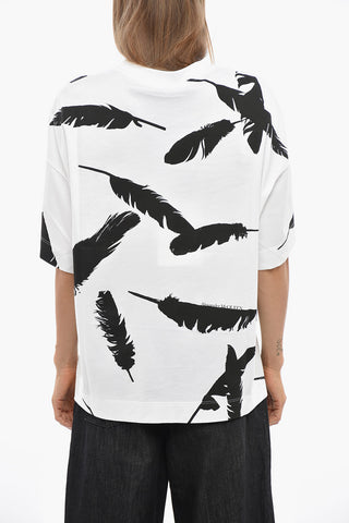 Cotton Jersey Crewneck T-Shirt with Feather Print