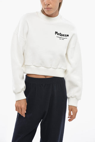 Cropped-Fit Crewneck Sweatshirt with Embroidered Logo