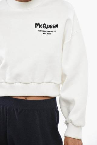 Cropped-Fit Crewneck Sweatshirt with Embroidered Logo