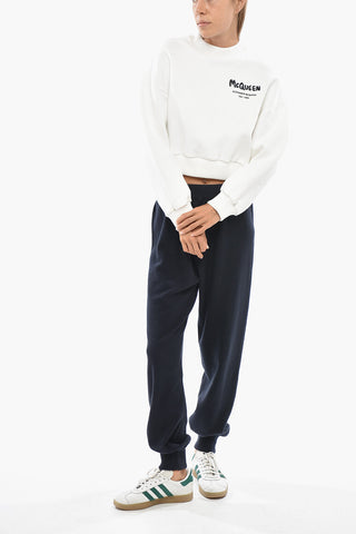 Cropped-Fit Crewneck Sweatshirt with Embroidered Logo