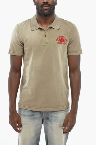 Two-Button Cotton Polo T-SMID with Velour Embroidery