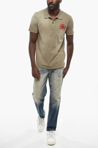 Two-Button Cotton Polo T-SMID with Velour Embroidery