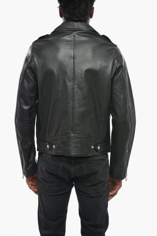 Leather Biker Jacket L-GARRETT-R-NEW with Silver-effect Buttons