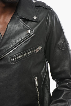 Giubbotto L-GARRETT-R-NEW Biker in Pelle con Bottoni in Effetto Argentati