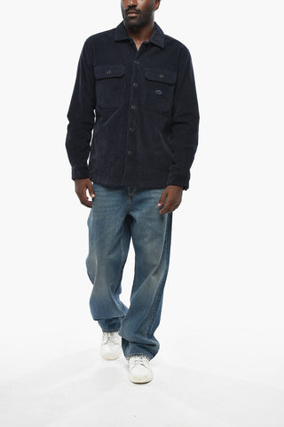 Ribbed Velour Overshirt S-HIRT-OUT-F with Double Pocket
