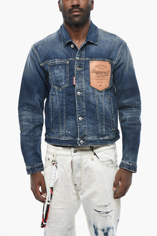 Distressed Denim Jacket with Logo Buttons