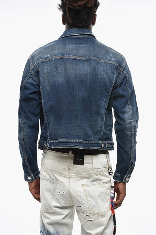 Distressed Denim Jacket with Logo Buttons