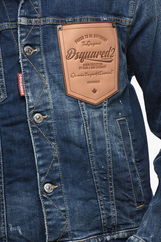 Distressed Denim Jacket with Logo Buttons