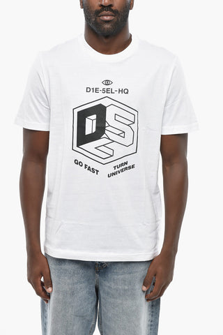 T-Shirt Girocollo T-JUST 260119 OFF in Tinta Unita con Stampa a Contrasto