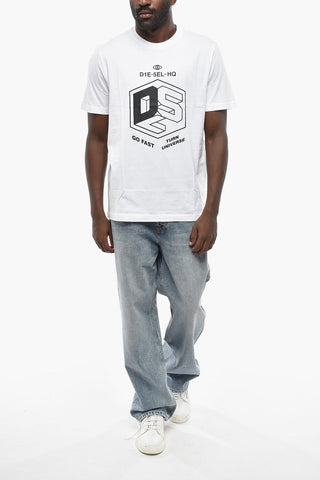 T-Shirt Girocollo T-JUST 260119 OFF in Tinta Unita con Stampa a Contrasto