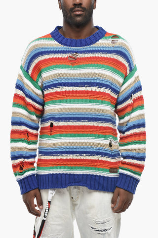 Distressed Crochet Crewneck Sweater
