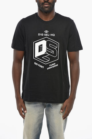 Cotton Crewneck T-Shirt T-JUST-RIB With Contrast Logo